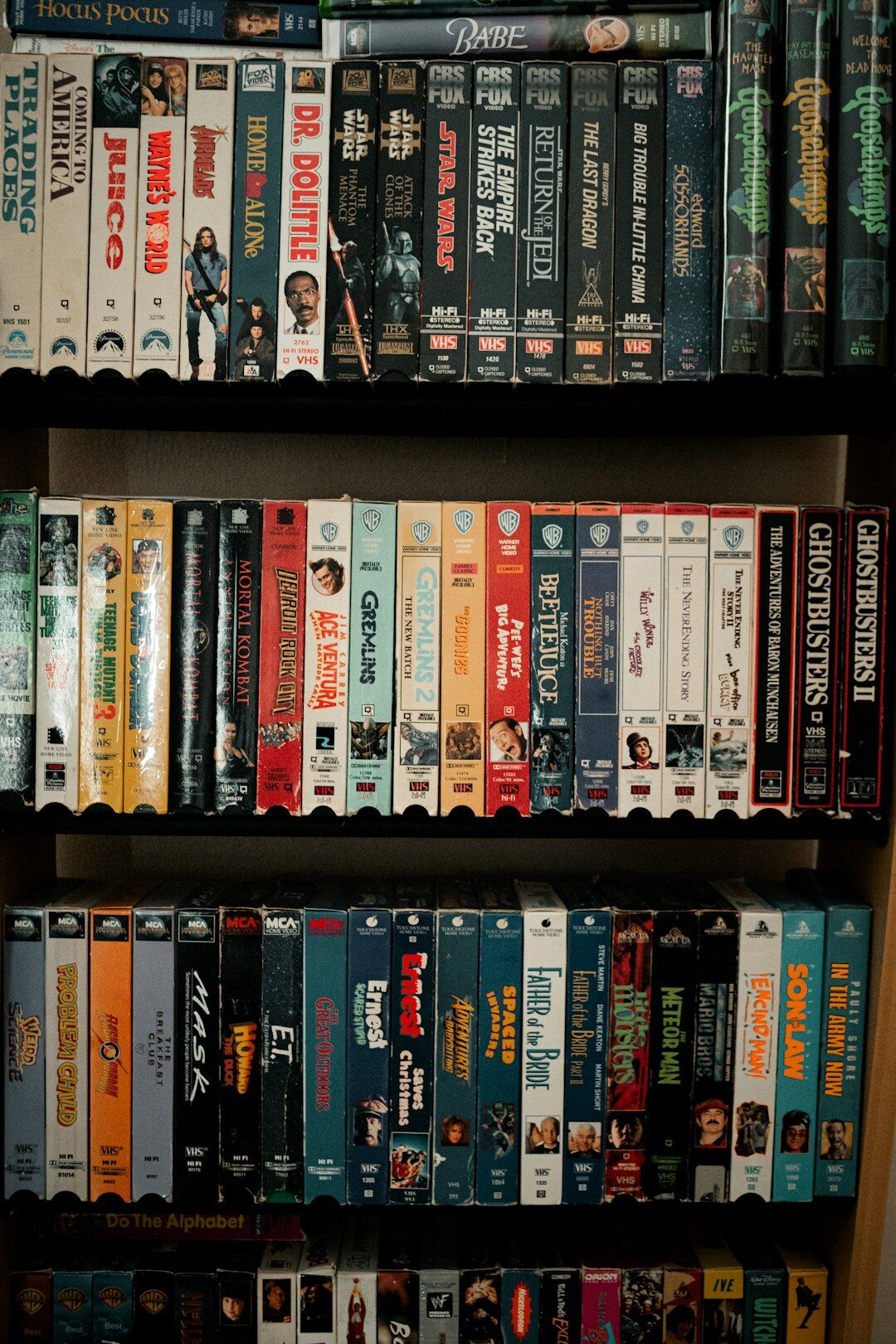 Shelves filled with labelled videotapes in a television archive room